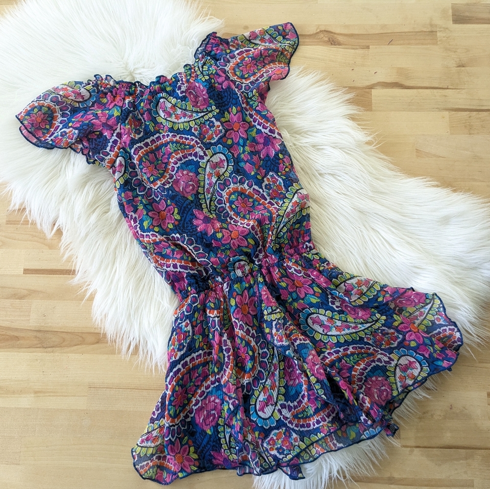 Girls Floral Paisley Dress in Blue and Pink - Picture 5 of 5